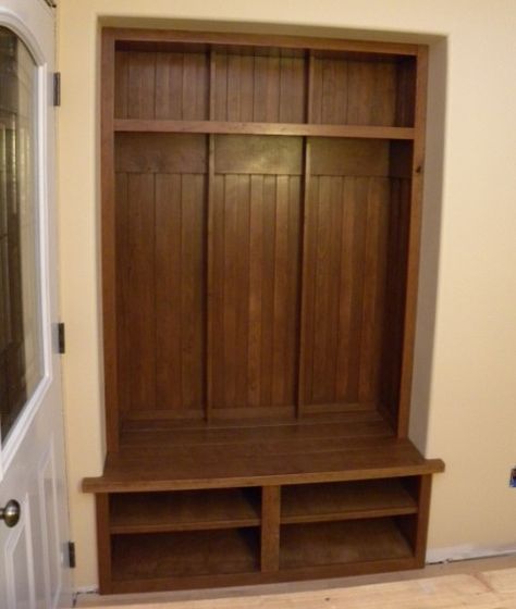 Recessed hall tree with shoe shelf Small Ranch Remodel, Mud Room Closet Ideas, Entryway Closet Makeover, Room Closet Ideas, Front Hall Closet, Mudroom Closet, Closet Redo, Hall Trees, Entry Closet