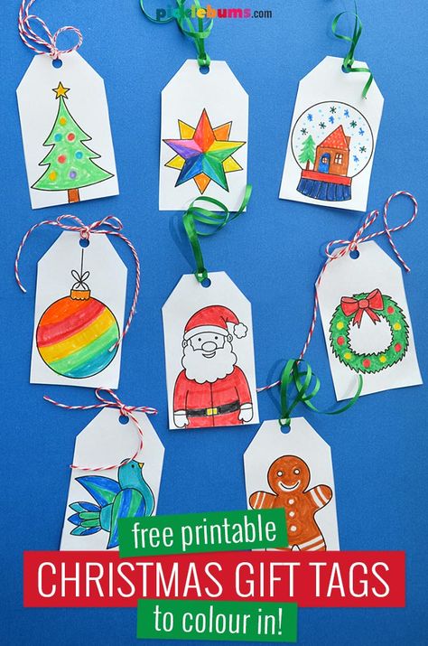 Free Printable Christmas Gift Tags for kids to Colour! Make gift wrapping fun, and give your gifts a unique personal touch with these free printable Christmas gift tags to colour. Student Gift Tags Free Printables, Free Gift Tags Printable, Printable Christmas Tags Free, Gift Tag Template Free Printable, Printable Puppets, Free Christmas Gift Tags, Free Christmas Tags, Diy Gift Tags, Free Christmas Tags Printable