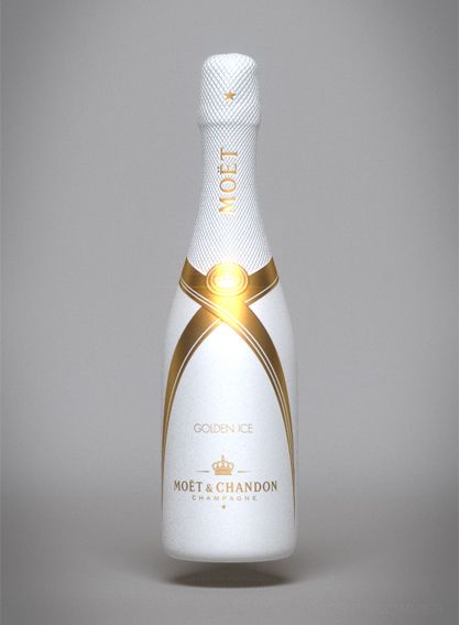 Moët & Chandon - Golden Ice - on Behance Champagne Design, Moet Chandon Champagne, Moët Chandon, Bottle Designs, Spirit Drink, Bottle Design Packaging, White Champagne, Personalized Wine Glass, Red Wine Glasses