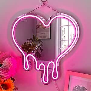 BDUN Heart Neon Sign Melt Heart Neon Mirror Signs for Wall Decor, Bedroom, Teens Kids Girls Room, LED Pink Heart Neon Lights for Party, Studio, Store Decor, Birthday Gifts. Neon Mirror, Led Heart, Heart Neon Sign, Heart Neon, Neon Lamp, Heart Mirror, Babe Cave, Girly Pop, Nail Room