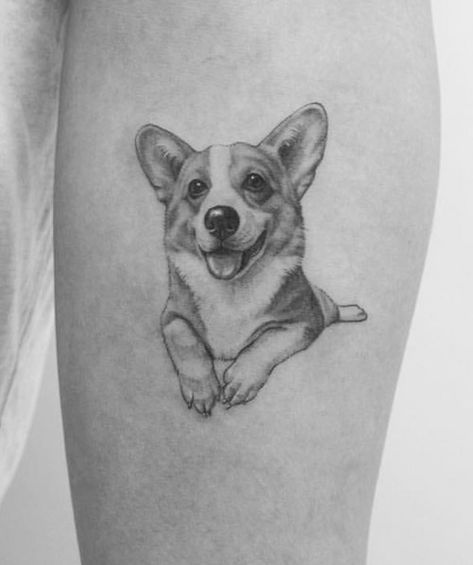 Top Traditional and Realistic Corgi Pet Tattoos | Inku Paw Corgi Ear Tattoo, Fine Line Corgi Tattoo, Corgi Tattoo Traditional, Corgi Line Tattoo, Corgi Tattoo Minimalist, Corgi Portrait Tattoo, Grizzly Tattoo, Lola Tattoo, Nina Tattoo