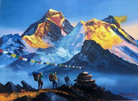 Everest Painting, Nepal Painting, Mountain Painting Acrylic, Nepal Art, Environment Painting, Mt Everest, Art Paintings For Sale, Nepal Travel, Landscape Art Painting