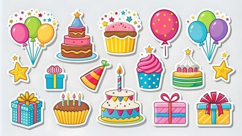 Walidberchid23 | Freepik Birthday Gift Picture, Happy Birthday Stickers, Happy Birthday Clip Art, Birthday Clips, Birthday Gift Photo, Birthday Clipart, Borders For Paper, Creative Journal, Birthday Stickers