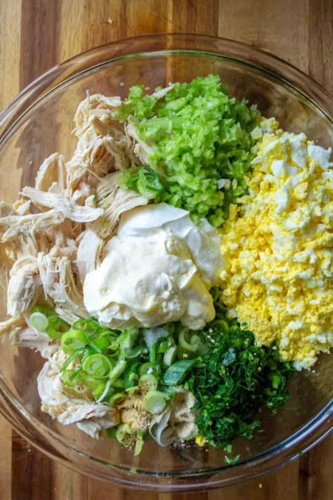 Southern Chicken Salad takes your favorite classic chicken salad recipe and kicks it up a notch with hard boiled eggs, shredded chicken, sour cream and sweet pickle relish. A round the year must have, this Southern Chicken Salad recipe is creamy, crunchy, packed with flavor and will soon be your go-to favorite chicken salad. | A Wicked Whisk #chickensaladrecipe #southernchickensalad #shreddedchickensaladrecipe #classicsouthernchickensaladrecipe #southernchickensaladrecipesourcream Chicken Salad Southern, Southern Chicken Salad Recipe, Southern Chicken Salad, Classic Chicken Salad Recipe, Sweet Pickle Relish, Classic Chicken Salad, Southern Chicken, Green Veggies, Awesome Recipes