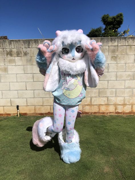 This is a  bunny fursuit that I'm selling on etsy. Bunny Fursuit Base, Fursuit Bunny, Frog Fursuit, Bunny Fursona Base, Bunny Fursona Art, Panda Fursuit, Bunny Fursona, Cute Fursuits, Rabbit Fursuit