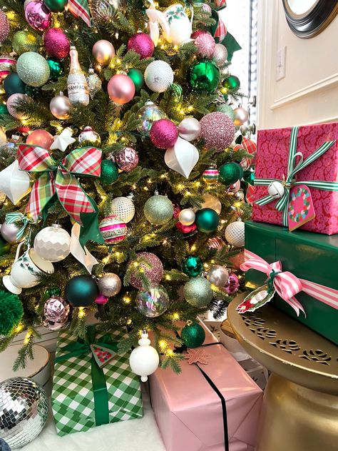 Pink Green Gold Christmas Tree, Pink Green White Christmas Tree, Green On Green Christmas Tree, Red Pink Green Christmas Tree, Pink Green And Gold Christmas Tree, Pink Blue And Green Christmas Tree, Green Christmas Tree With Pink Ornaments, Pink Green Red Christmas Tree, Red Green And Pink Christmas Tree