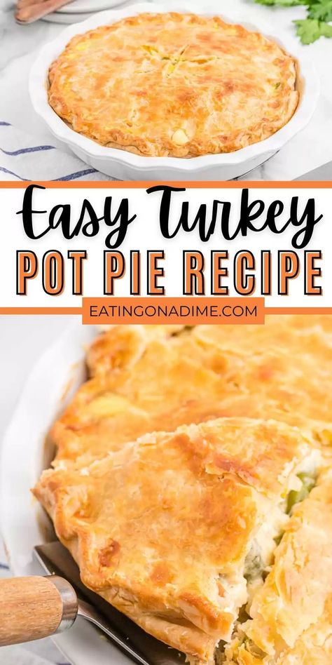 Easy Turkey Pot Pie Recipe - Eating on a Dime Pot Pies With Puff Pastry, Turkey Pot Pies, Turkey Pot Pie Easy, Pot Pie Recipe Easy, Turkey Pot Pie Recipe, Turkey Pie, Turkey Pot, Pot Pie Recipe, Turkey Pot Pie