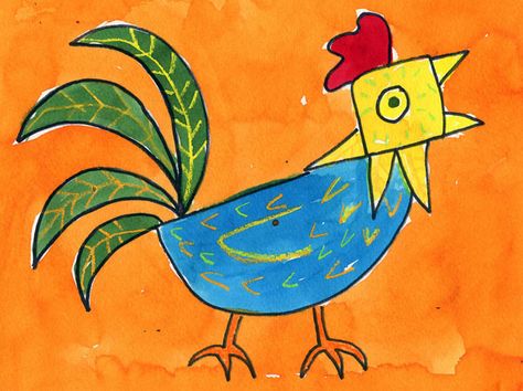 Picasso Rooster Art Lesson, Kindergarten Drawing, Animal Art Projects, Kindergarten Art Projects, 2nd Grade Art, Directed Drawing, Rooster Art, Picasso Art, Farm Art