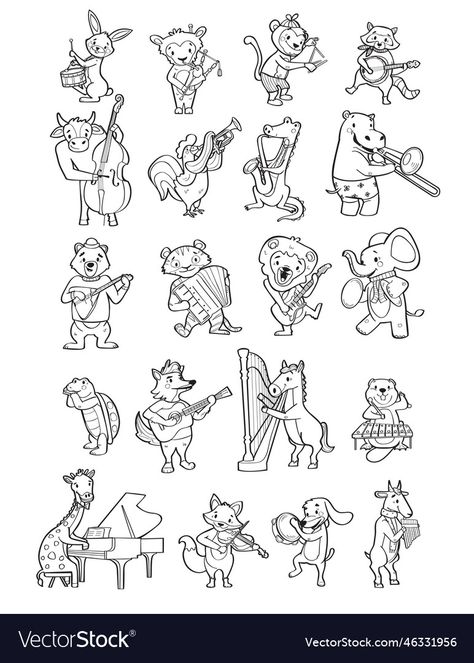 Animals Playing Instruments Art, Animals Playing Instruments Tattoo, Animals Playing Instruments Illustration, Animal Playing Instrument Drawing, Animal Playing Instrument, Animals Playing Instruments, Musical Animals, Animal Lamps, Woodland Artwork