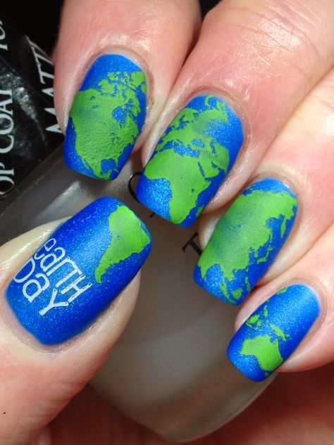 Holiday Themed Nails, Nail Tip Designs, Crazy Nail Art, Happy Earth Day, Her Nails, Crazy Nails, Happy Earth, Simple Nail, I Love Nails