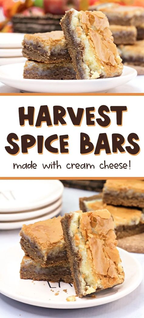 Fall Dessert Bar, Spice Cake Mix Recipes, Spice Bars, Bars With Cream Cheese, Cake Bars Recipe, Cream Cheese Bars, Thanksgiving Cakes, Cookies Bars, Slow Cooker Desserts