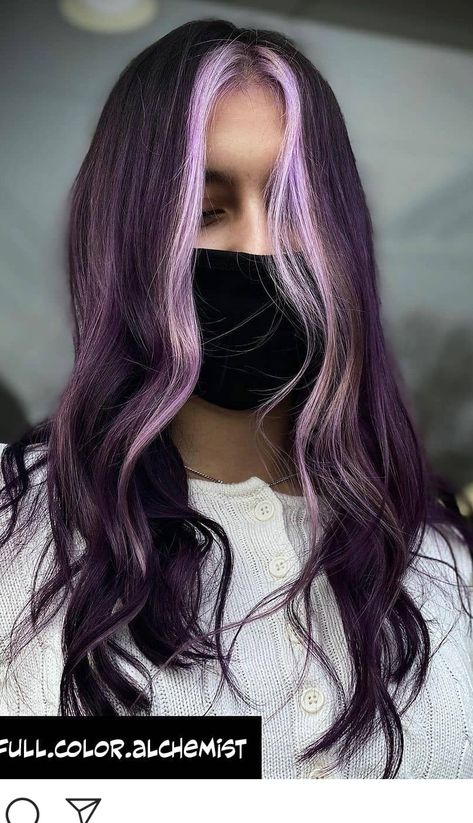 Black And Lavender Hair, Witch Hair Color, Witchy Hair Color, Unnatural Hair Color Ideas, Spooky Hair Color, Raven Hair Color, Hair Styles References, Pale Skin Hair, Hair Color For Pale Skin