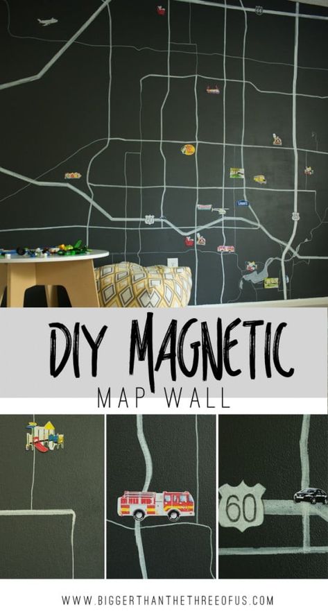 Magnetic Map Wall DIY Tutorial Room Boy Ideas, Magnetic Art, Baby Room Boy, Magnetic Paint, Kids Play Spaces, Indoor Paint, Cool Kids Bedrooms, Room Boy, Travel Crafts