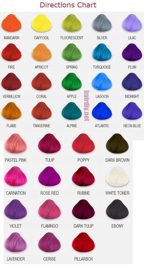 Hair Dye Color Chart, Colors Of Hair, Directions Hair Dye, Hair Dye Brands, Bright Blue Hair, Hair Dye Tips, Dyed Hair Purple, Hair Color Underneath, Coloring Images