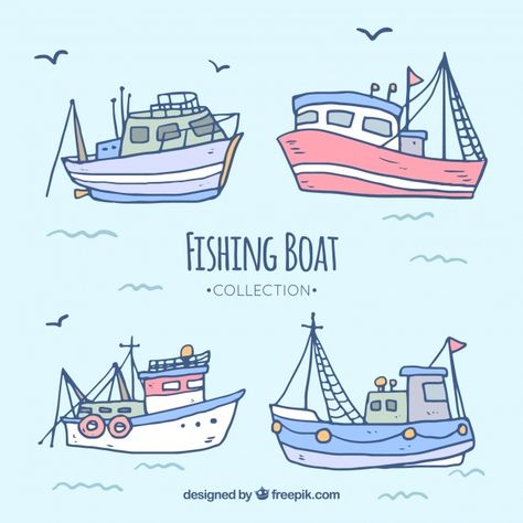 Fishing Boat Illustration, Fishing Boat Drawing, Boot Illustration, Boat Illustration, Boat Drawing, Kindergarten Art Projects, Painted Rocks Craft, Boat Art, Boat Painting