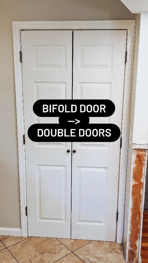 Meg | homeowner tips and DIYs | This bifold door was the worst and always drug on the floor... We found out why 😆. Double doors are the way to go! 🙌 #bifolddoors... | Instagram 180 Degree Bifold Door, Laundry Room French Doors, Transform Bifold Doors, Convert Bifold Doors To French Doors, Update Bifold Doors, Modern Bifold Doors, Bifold Bathroom Door Ideas, Bifold Pantry Doors, Bifold Bathroom Door