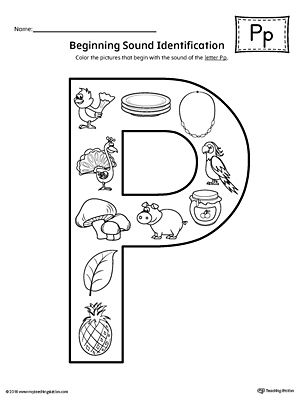 Letter P Beginning Sound Color Pictures Worksheet Worksheet.In this worksheet, your child will color pictures that represent the beginning sound of the letter P. P Sound Activities, P Sound Worksheet, Letter P Crafts, Letter P Worksheets, Skeleton Craft, Color Worksheets For Preschool, Alphabet Letter Activities, Alphabet Crafts Preschool, Beginning Sounds Worksheets