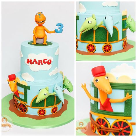 Dinosaur Train for Marco! #dinosaurcake #dinosaurtrain #dinosaurtraincake #dinosaurparty #dinosaurtheme #cake #dinosaur #birthday #customcakes #cakesph #cakesmanila #kidscake #birthdaycake #fondant #dessert #celebrationcake #food #sugarart #handmade #thesweeteryph #collage #closeups Dinosaur Train Cakes, Dinosaur Train Party, Dino Train, Dragon Cakes, Dino Cake, Dinosaur Train, Train Cake, Trains Birthday Party, Dinosaur Cake