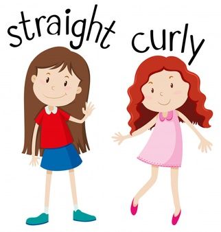 Curly Illustration, Opposite Words For Kids, Opposites For Kids, Opposites Preschool, Ingles Kids, English Opposite Words, Grammar For Kids, Hair Clipart, English Activities For Kids