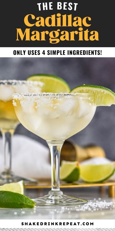 Top Shelf Margarita Recipe, Cadillac Margarita Recipe, Tequila Martini, Cadillac Margarita, Margarita Ingredients, Margarita On The Rocks, Frozen Margaritas, Classic Cocktail Recipes, Yummy Alcoholic Drinks