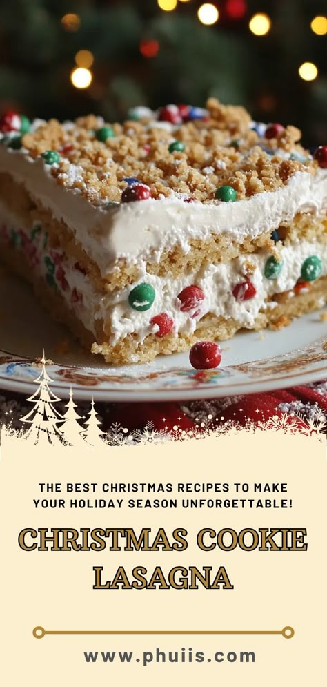 Christmas Cookie Lasagna is a delightful and festive dessert that combines layers of crushed Oreo cookies, creamy layers of luscious cheesecake, and smooth puddings, topped off with whipped topping and colorful Christmas sprinkles. It’s a treat that’s not only visually appealing but also surprising in texture and flavor, ensuring it leaves a memorable impression on all who taste it. Great Christmas Desserts, Christmas Lasagna Dessert Recipe, Dessert Recipes Christmas Easy, Christmas Cookie Lasagna Dessert, Layered Christmas Desserts, Christmas Dessert No Bake, Christmas Dessert Lasagna, Ice Cream Christmas Desserts, Christmas Dessert Recipes Pie