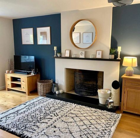 Living Room Navy Wallpaper, Cosy Navy Living Room, Living Room Decor Blue, Navy Living Room Decor, Dunelm Rugs Blue, Flower Wallpaper Living Room Navy, Nevy Blue Living Room Rug, Navy Living Rooms, New House Living Room