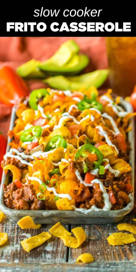 Slow Cooker Frito Casserole Frito Casserole, Crockpot Dips, Slow Cooker Mexican Recipes, Frito Recipe, Mexican Slow Cooker, Amazing Easy Recipes, Slow Cooker Casserole, Crock Pot Food, Slow Cooker Recipes Beef