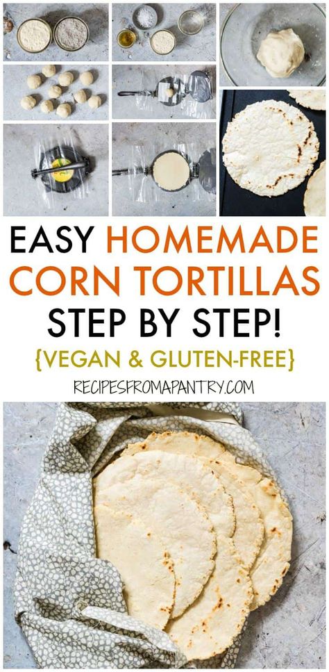 The homemade Corn Tortilla recipe is made with just 4 ingredients!!! These soft tortillas are quick, easy to make, vegan and gluten-free. Come on over and check out my step-by-step tutorial on how to make authentic Mexican Corn Tortillas.  #corntortillas #tortillas #homemadetortilla #tortillachips #mexicantortillas #homemadecorntortillas #corntortillarecipe Casserole Mexican, Tortilla Recipes, Corn Tortilla Recipes, How To Make Corn, Homemade Corn Tortillas, Diy Easy Recipes, Rican Food, Corn Tortilla, Mexican Corn