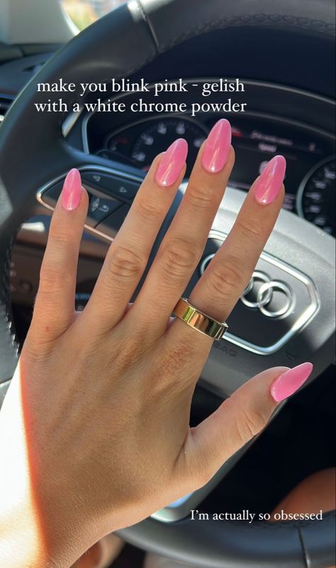 Pink Nail Manicure, Simple Nail Designs Hot Pink, Trending Nails 2020, Medium Pink Chrome Nails, Light Color Almond Nails, Cute Bday Nails Acrylic, Pretty Summer Nail Designs, Acrylic Nails For Mexico Vacation, X Short Almond Nails