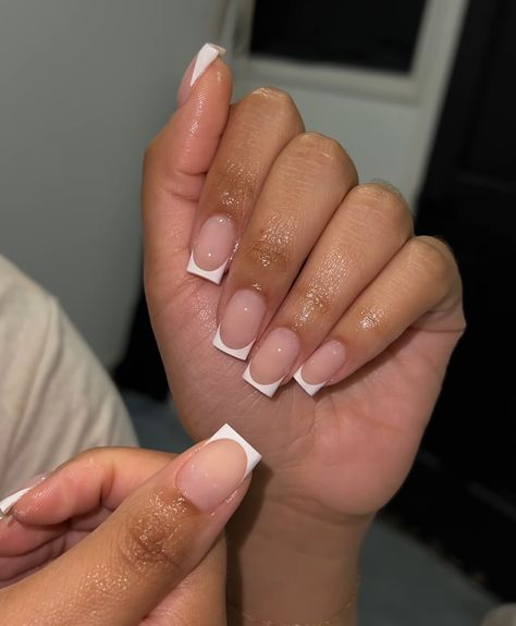 Clear White Short Nails, French Tip Overlay, Short White Tip Acrylic Nails, Overlay Nails, Glow Nails, Work Nails, French Acrylic Nails, French Tip Acrylic Nails, Classy Acrylic Nails