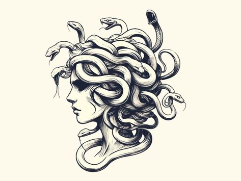 Old School Medusa Tattoo, Medusa Semicolon Tattoo, Medusa Tattoo Dark, Medusa Full Body Drawing, Medusa Side Profile, Madusa Drawings Beautiful, Witchy Medusa Tattoo, Dark Medusa Tattoo, Medusa Back Tattoo