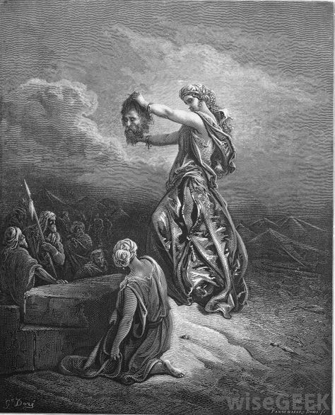 What is the Story of Judith and Holofernes? (with pictures) Paul Gustave Doré, Head Of Holofernes, Judith And Holofernes, Gustave Dore, Bible Illustrations, Classic Artwork, Biblical Art, Wood Engraving, Historical Art