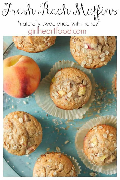 Healthy Peach Muffins, Peach Muffin, Peach Muffin Recipes, Peach Food, Vestibular Migraines, Migraine Diet, Peach Muffins, Christmas Breakfast Recipe, Healthy Brunch Recipes