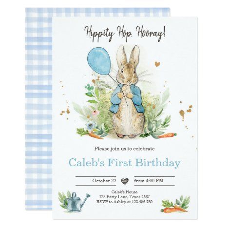 Peter Rabbit 1st Birthday, Rabbit Invitation, Bolo Da Hello Kitty, Bunny Invitations, Peter Rabbit Birthday, Rabbit Birthday, Peter Rabbit Party, Rustic Birthday, Bunny Baby Shower