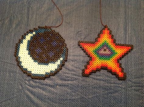 Moon and star I made. Made by rainspiral Moon And Star, Fuse Beads, Perler Bead Patterns, Bead Patterns, Perler Bead, Perler Beads, Story Time, Beading Patterns, Crochet Earrings