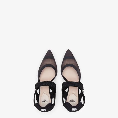 Colibrì in mesh and black leather - SLINGBACK | Fendi Fendi Heels, Elastic Ribbon, Trekking Shoes, Hiking Shoe, Fendi Shoes, Slingbacks, Fashion Seasons, Hiking Shoes, Black Pumps