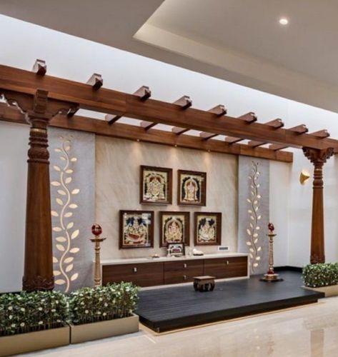 Chettinad Pooja Room, House Interior Pooja Room, Pooja Room With Pillars, Traditional Pooja Room Design, Luxury Pooja Room Design, Pooja Room Ideas Indian Traditional, Pooja Room Ideas Indian, Interior Pillars, Temple Room