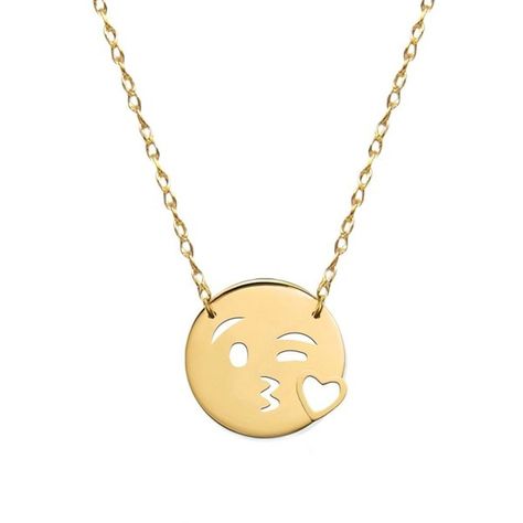 Yellow Gold Pendant For Valentine's Day, Smily Face Necklaces, Gold Smiley Face Necklace, Emoji Jewelry, Yellow Gold Heart-shaped Brass Necklace, Gold Heart-shaped Enamel Necklace, Golden Necklace, Gold Pendant Jewelry, Golden Jewelry