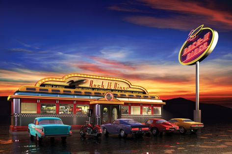 American Diner Wallpaper - WallpaperSafari Retro American Diner, Diner Aesthetic, 50s Diner, Vintage Diner, Retro Diner, American Diner, Door Murals, Custom Wall Murals, Vintage Tv