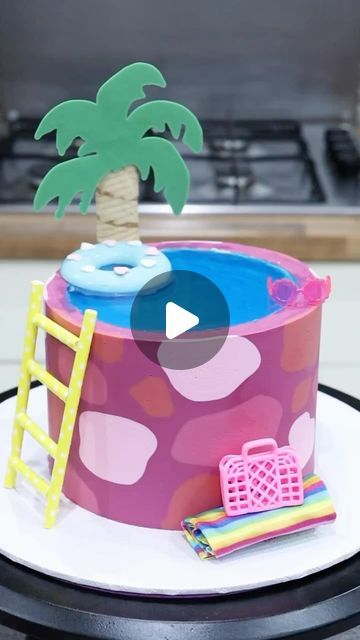 Barbie Pool Cake, Barbie Cake Designs, Frost Form, Barbie Pool, Melted Candy, Pool Cake, Barbie Cake, Candy Melts, Ryan Gosling