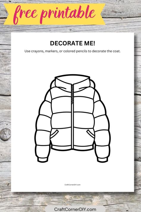 coat coloring page Winter Clothing Art For Preschool, Winter Clothes Art Preschool, Winter Clothes Activities For Kids, Snow Day Activities, Matching Kids Outfits, Preschool Thanksgiving, Free Printable Crafts, Coloring Page Free Printable, Snow Activities