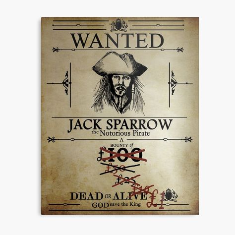 Jack Sparrow Wanted Poster, Pirates Of The Caribbean Poster, Pirate Room Decor, Captain Sparrow, Caribbean Poster, Caribbean Decor, Pirates Party, Pirate Room, Film Journal