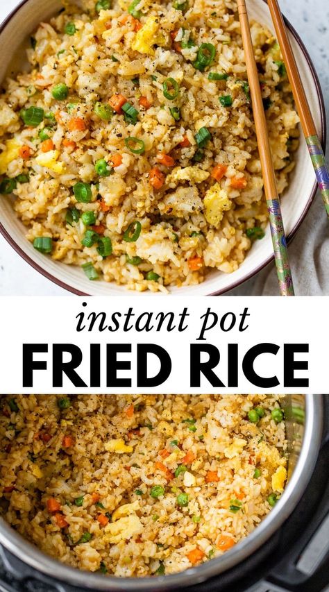 Instant Pot Fried Rice is just as crave-worthy and savory as your favorite takeout version. Filled with buttery rice, a medley of vegetables, and eggs, this easy vegetarian side dish is ready to eat in just 20 minutes! Rice With Eggs, Instant Pot Fried Rice, Easy Vegetarian Sides, Buttery Rice, Veggie Fried Rice, Fried Rice With Egg, Vegetarian Dish, Vegetable Fried Rice, One Pot Dinner