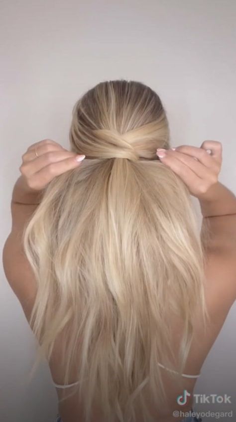 This Criss-Cross Ponytail Trick Is the Easiest Way To Elevate Your Look In 30 Seconds Diy Fancy Ponytail Hairstyles, Party Hair Ponytail, Fancy Easy Ponytail, Wedding Ponytail Straight Hair, Ponytail Hairstyles How To, Easy Updos For Medium Hair Ponytail, Messy Crossover Ponytail, Quick And Easy Ponytails For Long Hair, How To Make A Pretty Ponytail