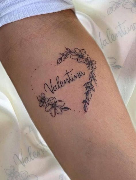 Daughters Name Tattoo Ideas Mothers Forearm, Leilani Tattoo Name, Daughter Name Tattoos For Mom, Last Name Tattoo For Women, Flower Tattoo With Name, Mutterschaft Tattoos, Name Tattoos For Moms, Baby Tattoo Designs, Mom Tattoo Designs