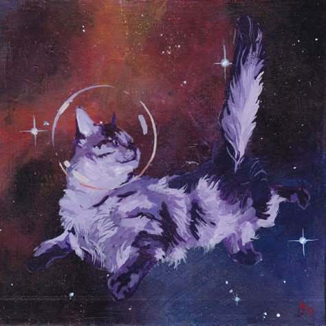 Space Cat Vi by Bronwyn Schuster Space Cat, In Space, An Artist, A Cat, The Sky, Stars, Art