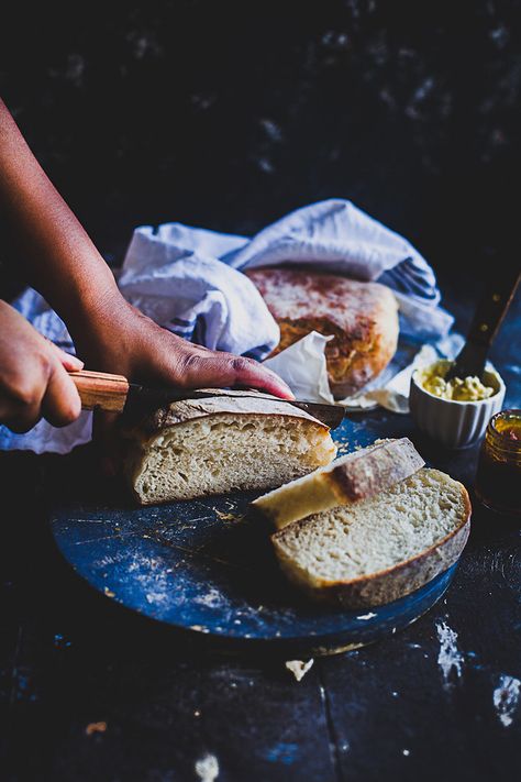 Ciabatta - Bread - Playful Cooking Bread Photography, Moody Food Photography, Chewy Bread, Fruit And Vegetable Carving, Ciabatta Bread, Vegetable Carving, Veggie Tray, Bread Bun, Food Photography Styling