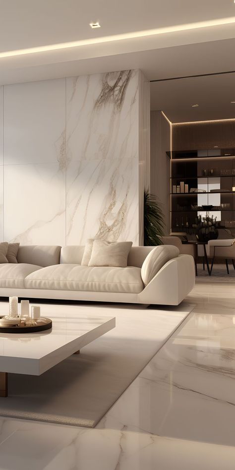 White Tiles Living Room Floor Interiors, White Marble Flooring Design Living Room, White Marble Living Room Floor, White Marble Floor Living Room, Marble Moodboard, White Tiles Living Room, Modern Living Room Ideas Luxury, White Marble Living Room, Marble Floor Living Room