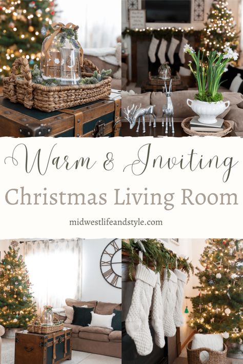 Orange Christmas Tree, Neutral Holiday Decor, Cozy Christmas Living Room, Holiday Living Room, Christmas House Tour, Simple Table Settings, Christmas Color Palette, Christmas Living Room, Neutral Christmas Decor