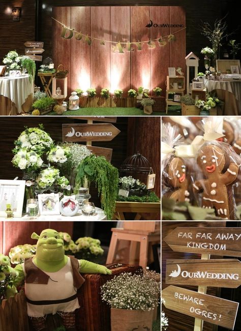 merrymarry (4) Shrek Themed Wedding, Weeding Themes, Shrek Wedding, Swamp Party, Shrek Birthday, Swamp Theme, Shrek Party, Prom Planning, Bday Party Theme